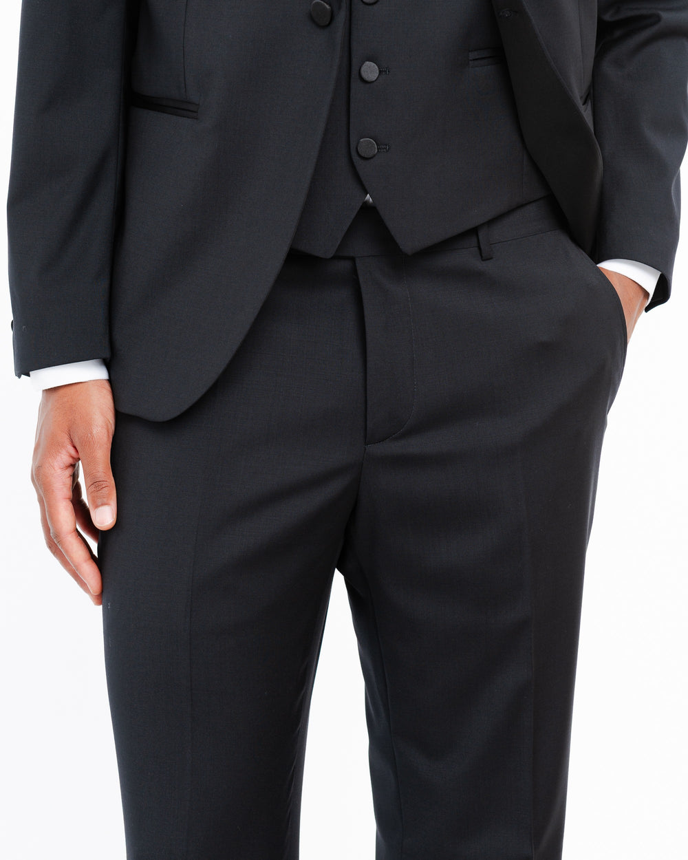 black suit with waistcoat in cool stretch wool