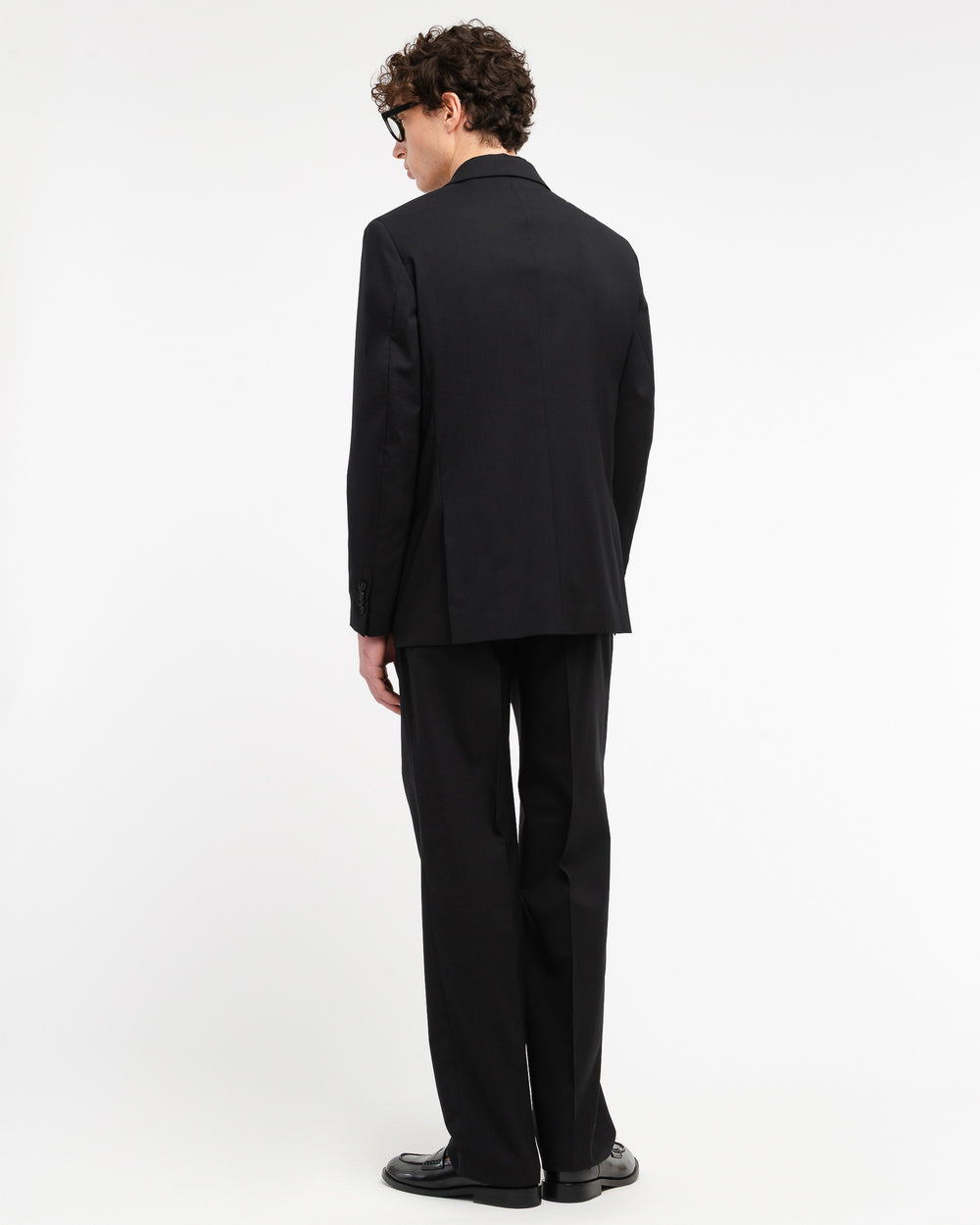 black relaxed fit cool stretch wool suit