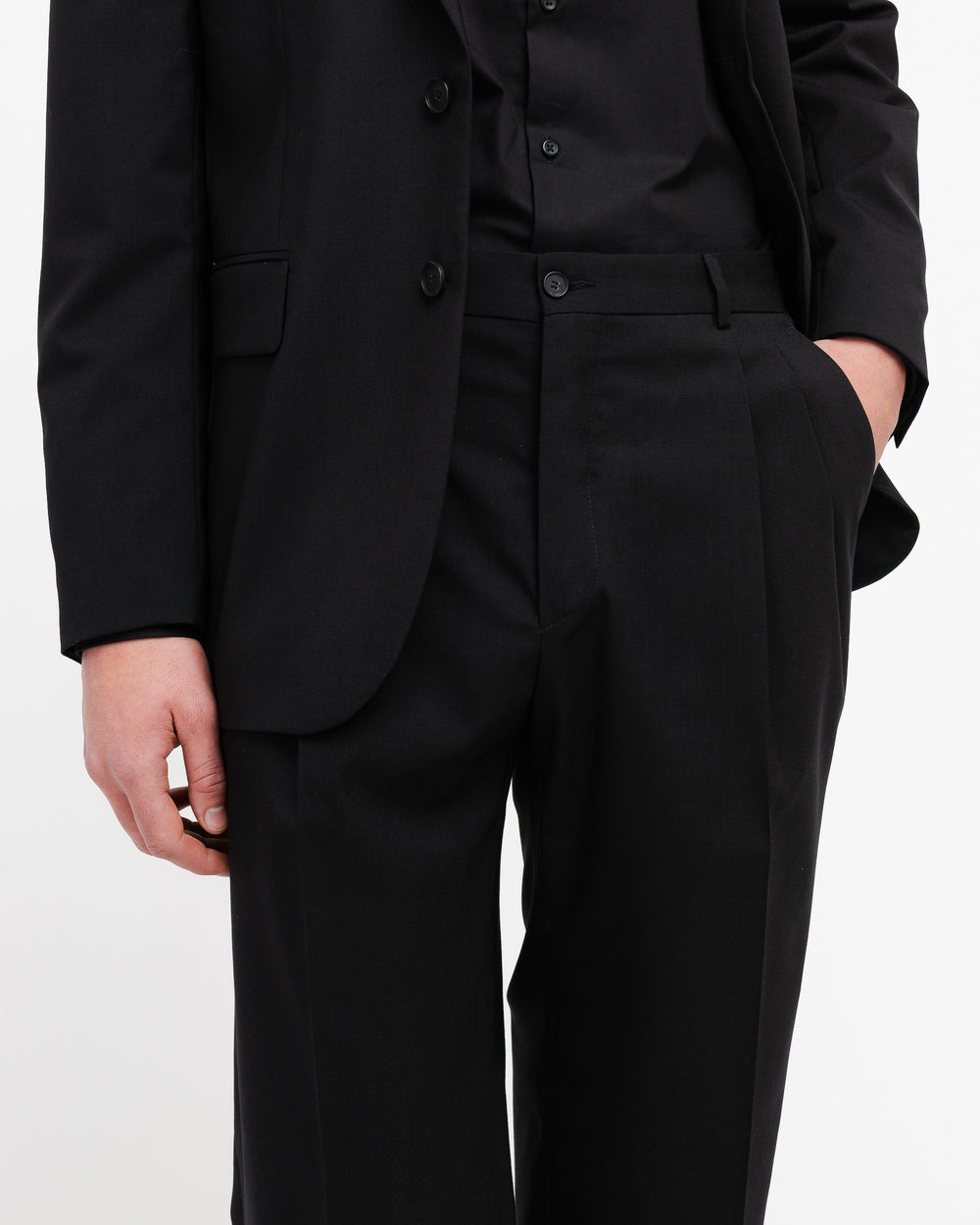 black relaxed fit cool stretch wool suit