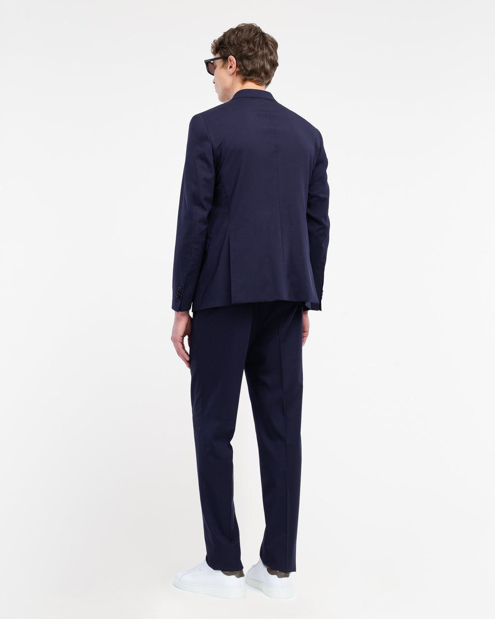 blue double breasted suit in cool stretch wool