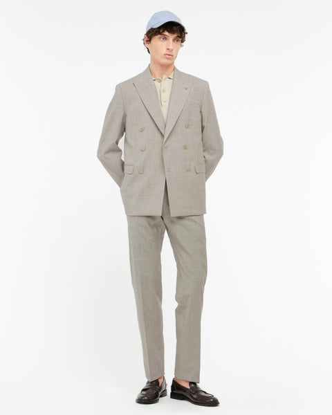 beige cool wool double breasted pinstripe suit