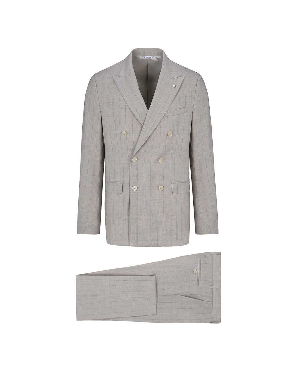 beige cool wool double breasted pinstripe suit