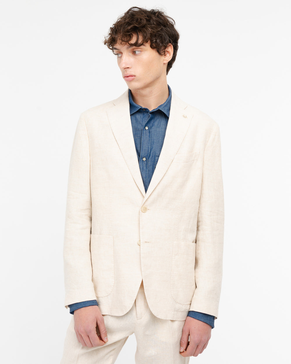 beige washed linen suit