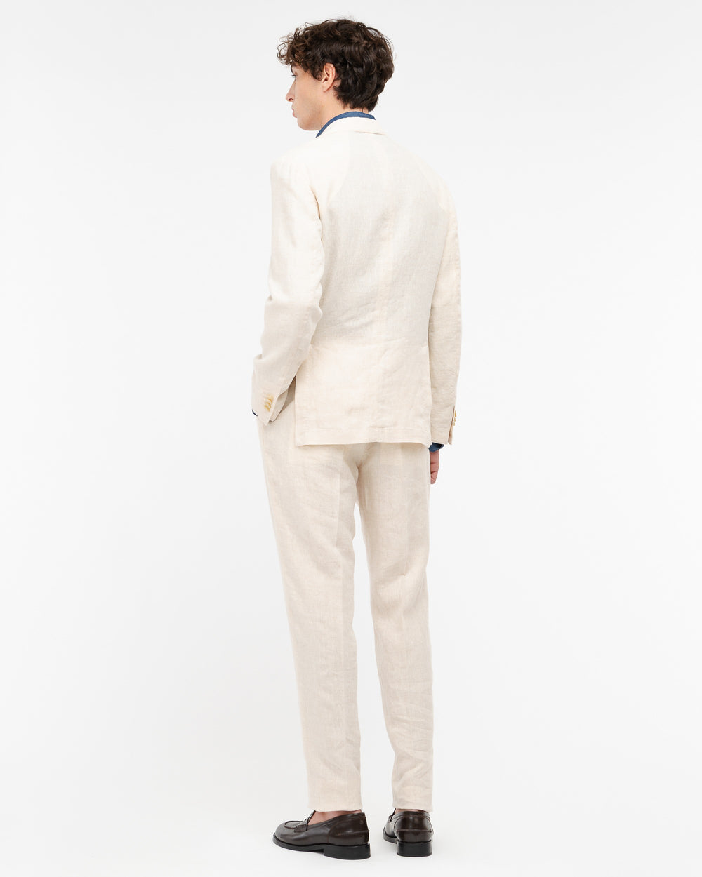 beige washed linen suit