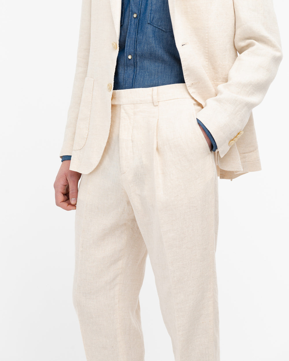 beige washed linen suit