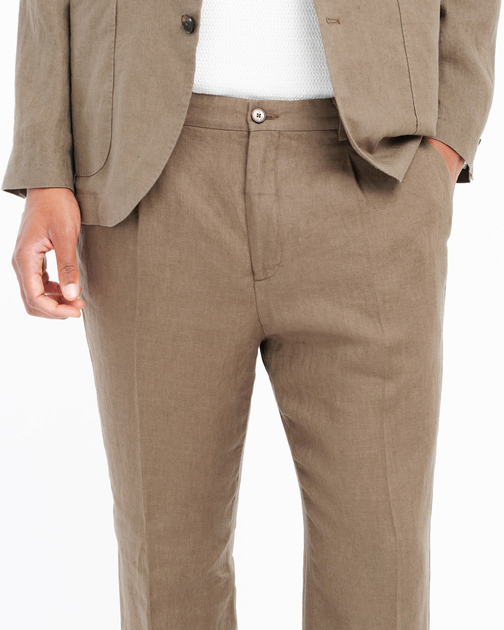 brown washed linen suit