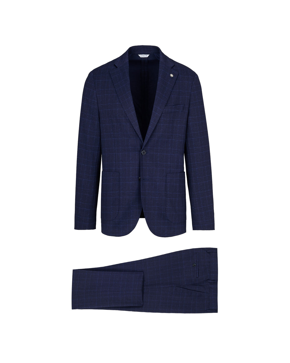blue stretch viscose blend jersey check suit