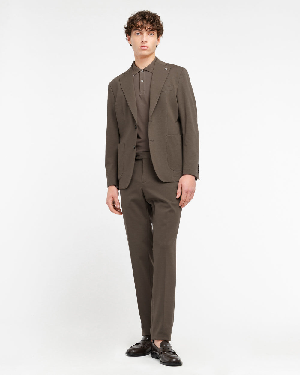 brown slim fit stretch milano stitch suit