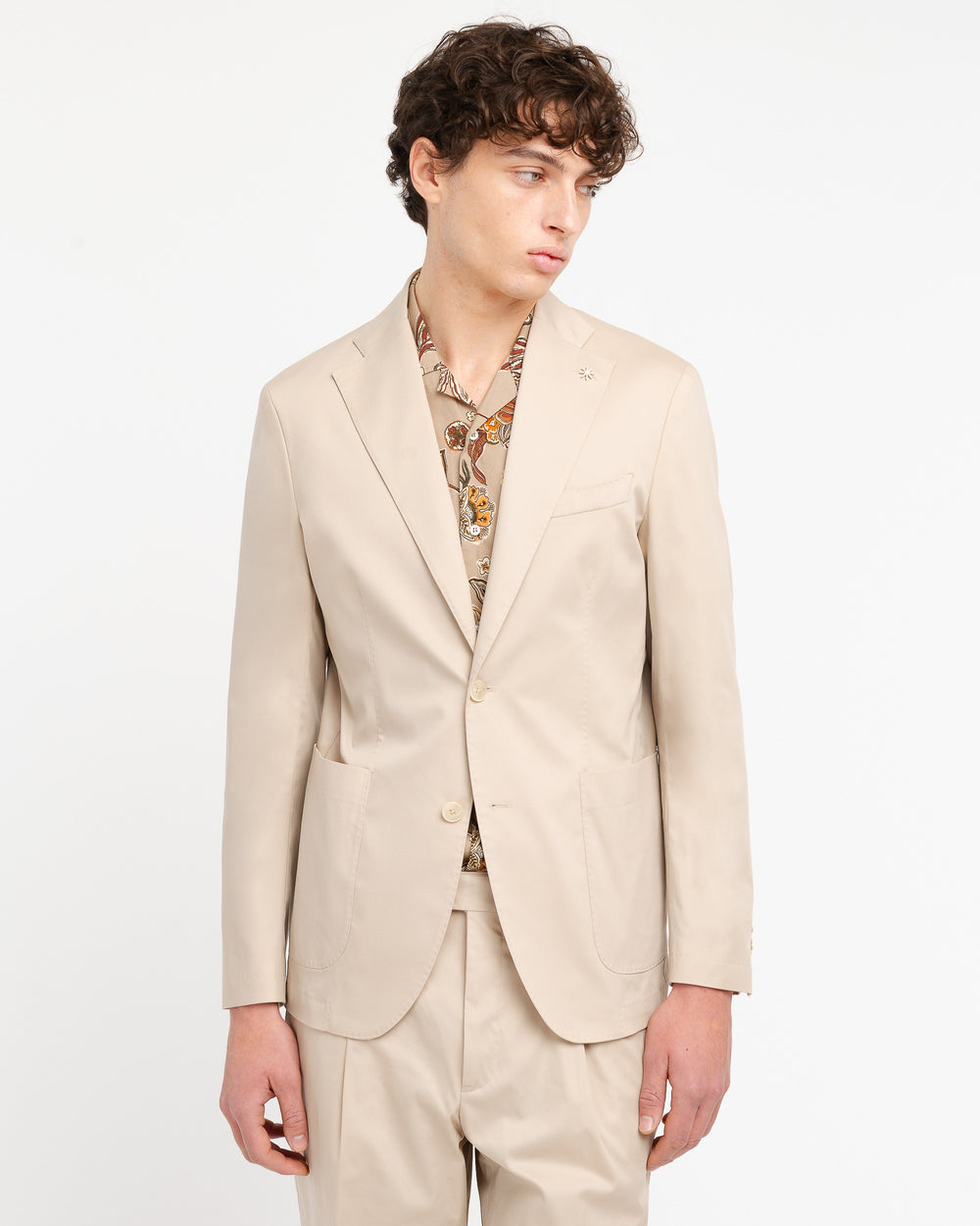 beige slim fit stretch cotton blend twill suit
