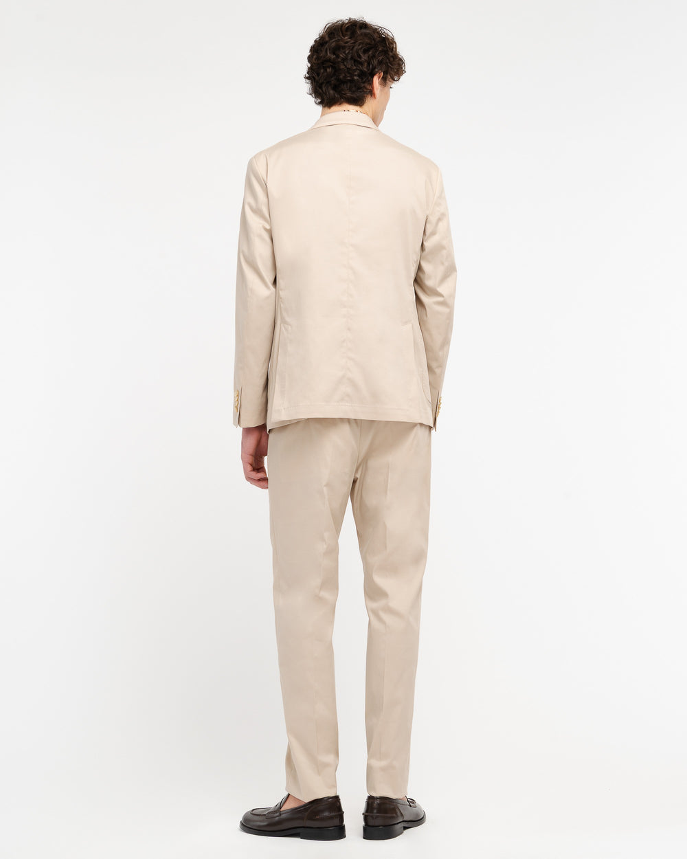 beige slim fit stretch cotton blend twill suit