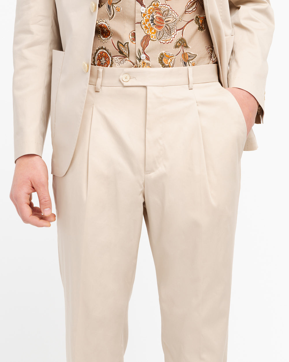 beige slim fit stretch cotton blend twill suit