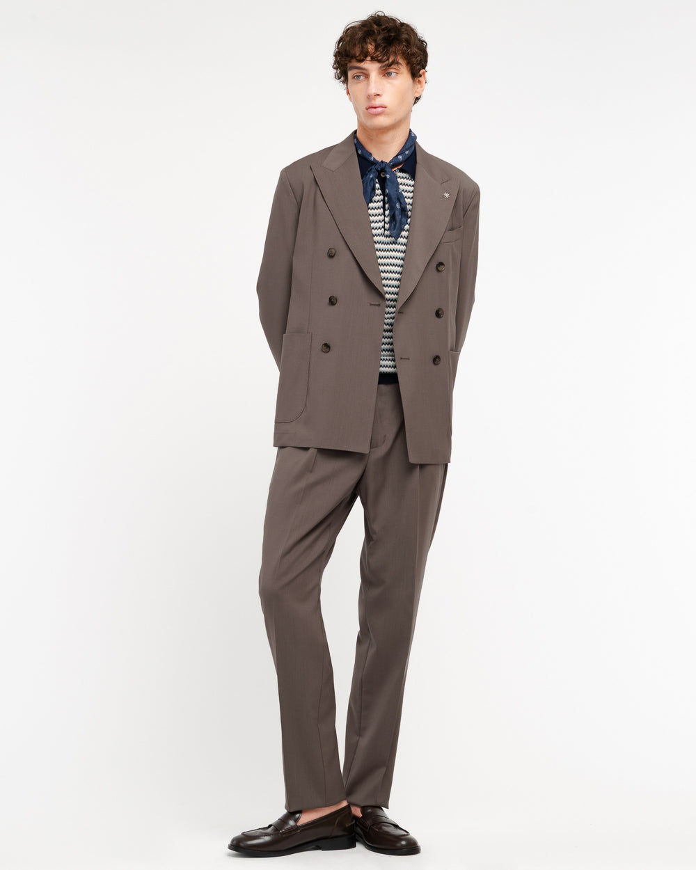 brown double breasted stretch cool wool suit