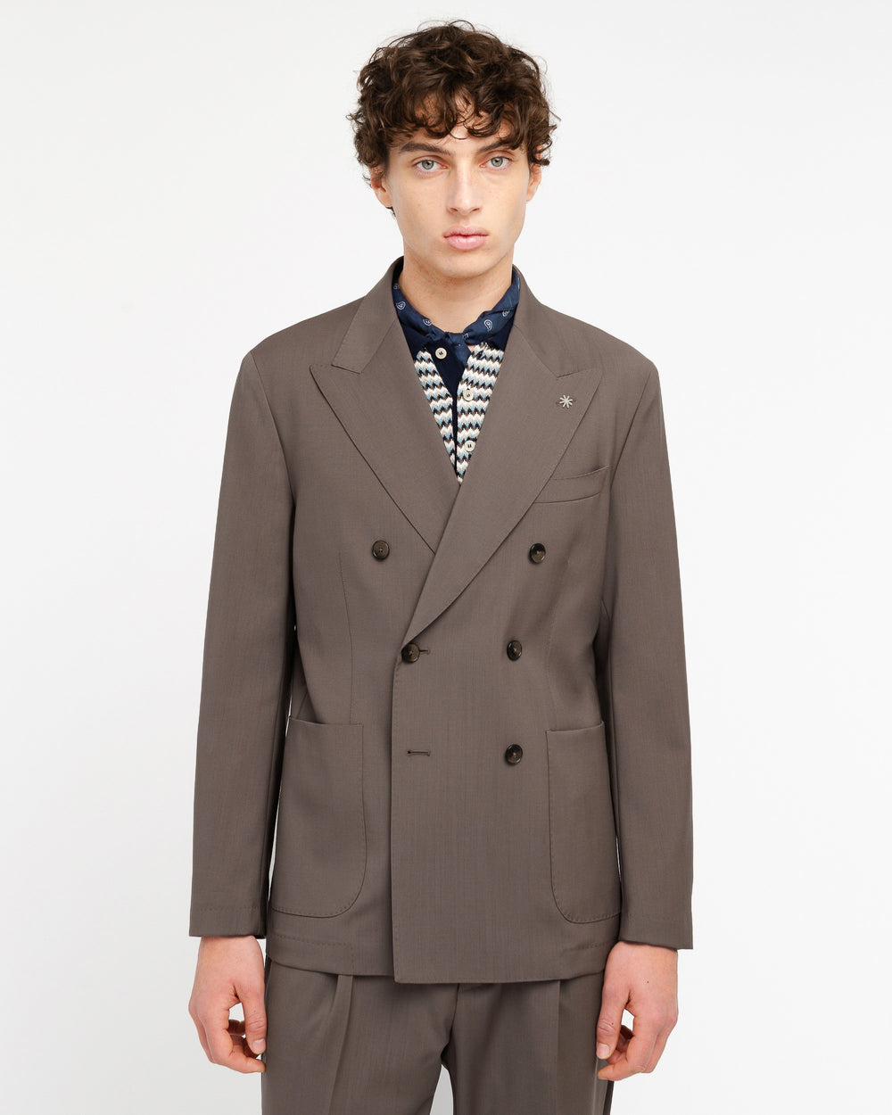 brown double breasted stretch cool wool suit