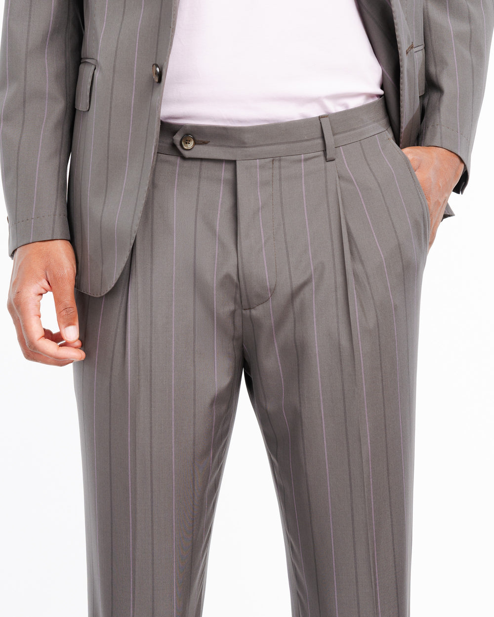 brown regimental wool cotton blend suit