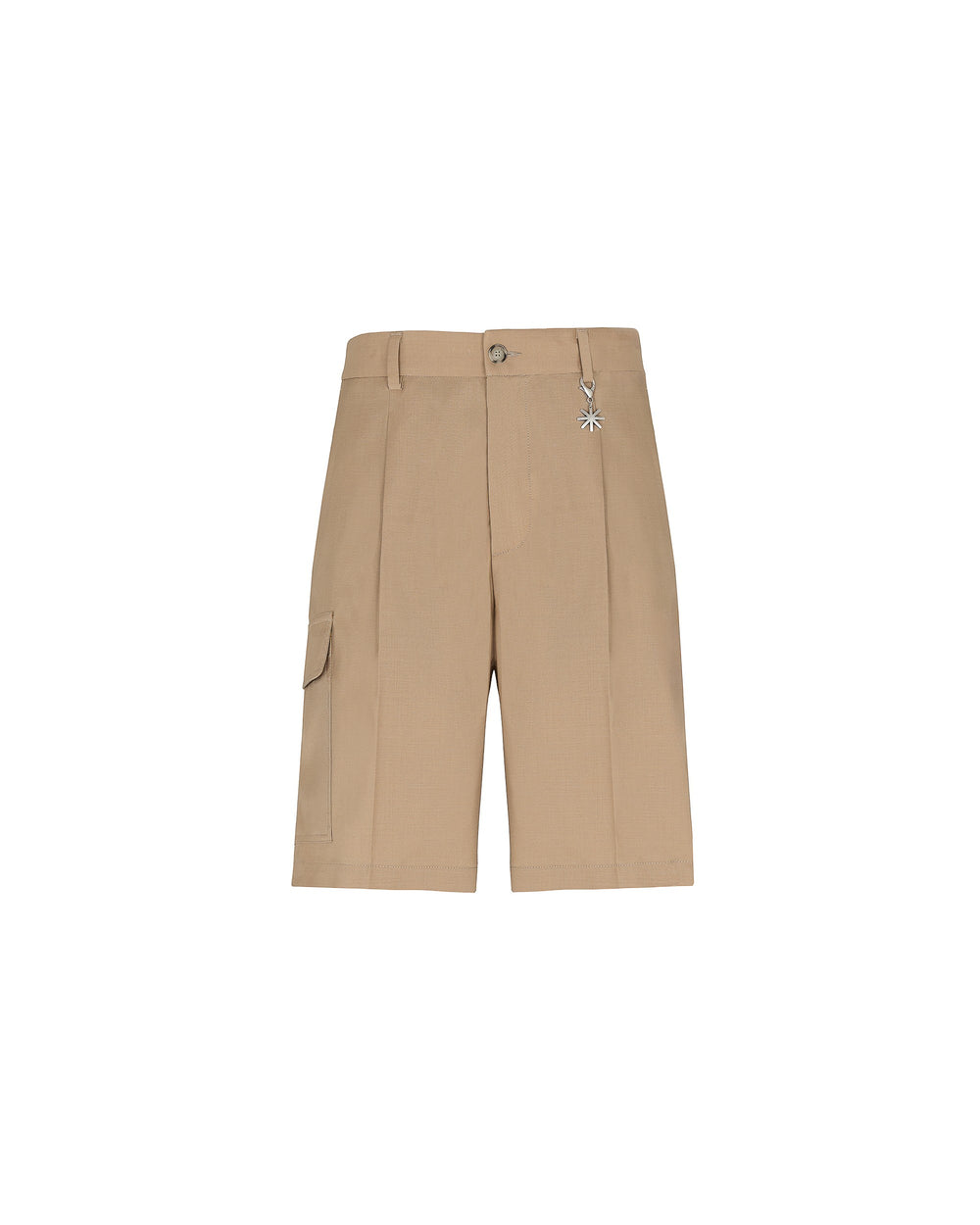 beige cool stretch wool cargo bermuda shorts