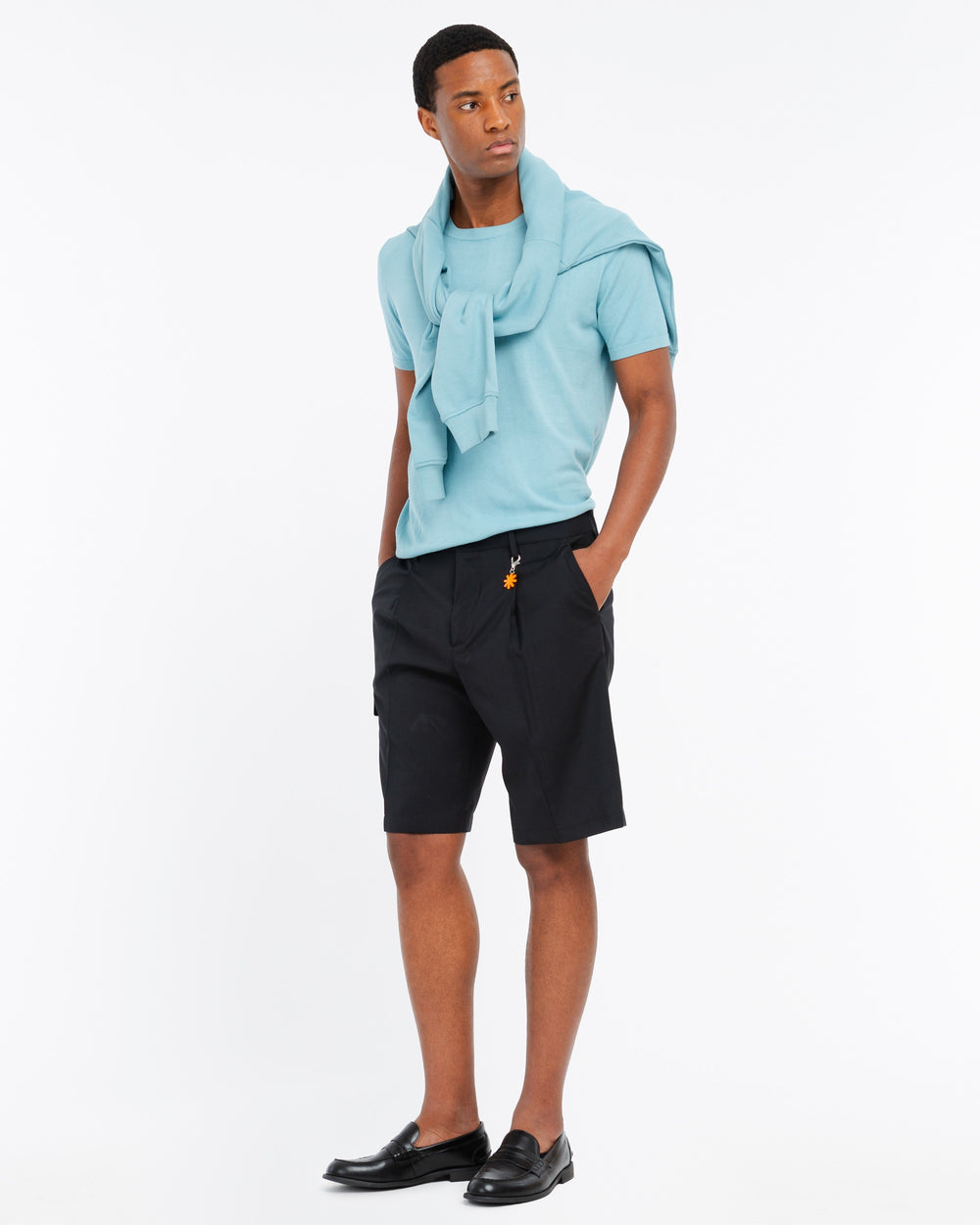 black cool stretch wool cargo bermuda shorts