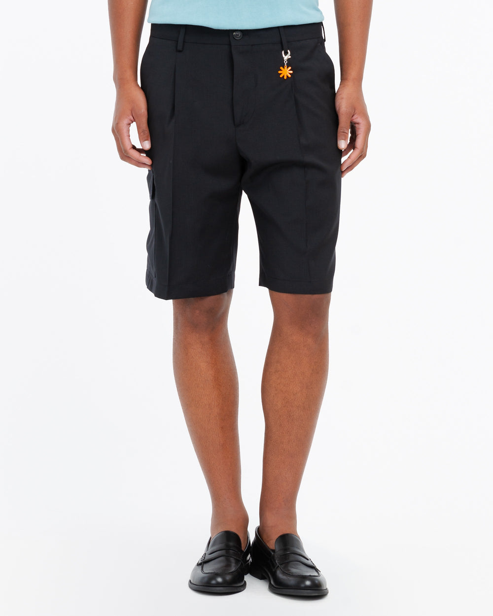 black cool stretch wool cargo bermuda shorts
