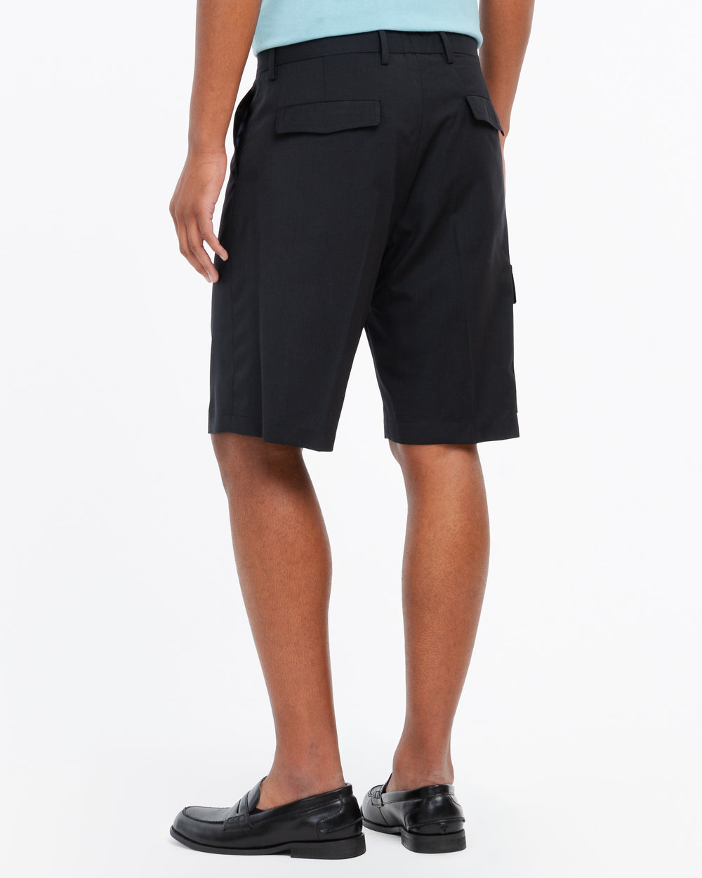 black cool stretch wool cargo bermuda shorts