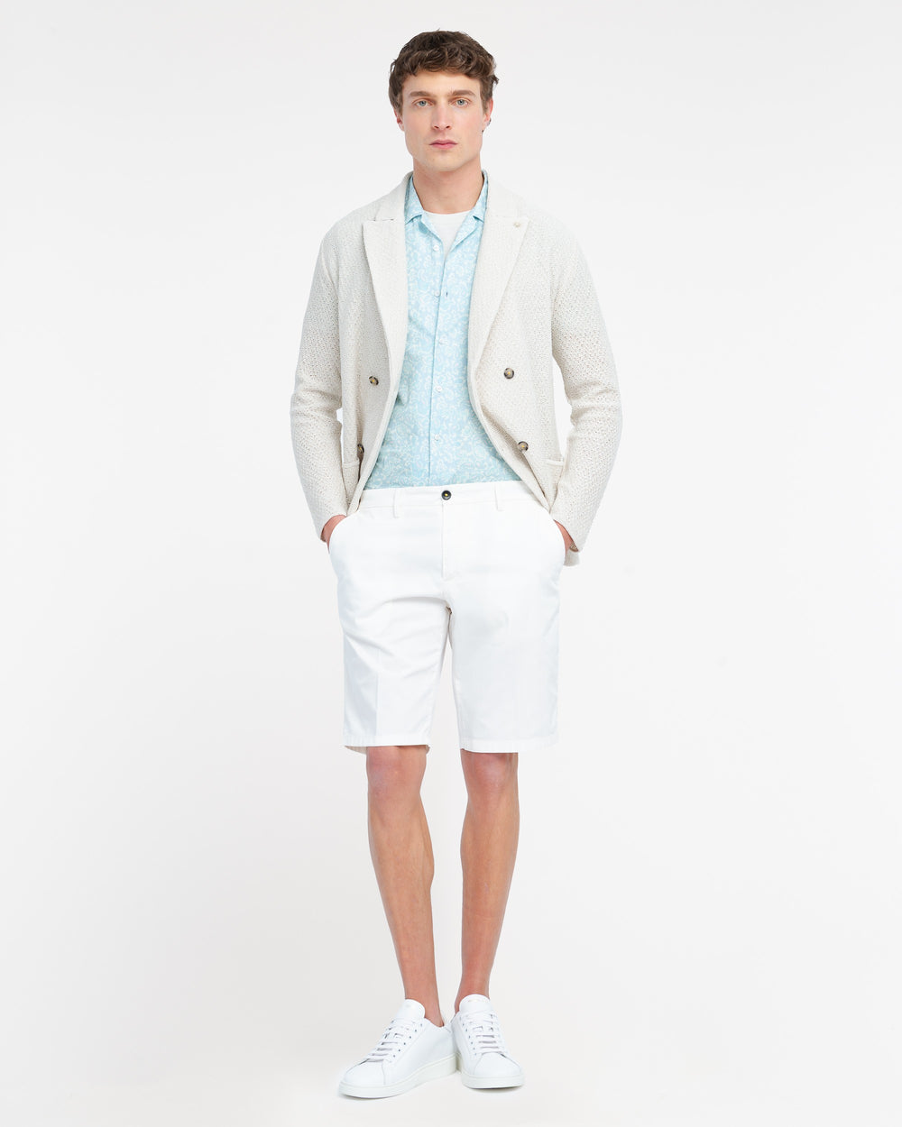 white stretch cotton twill chino bermuda shorts