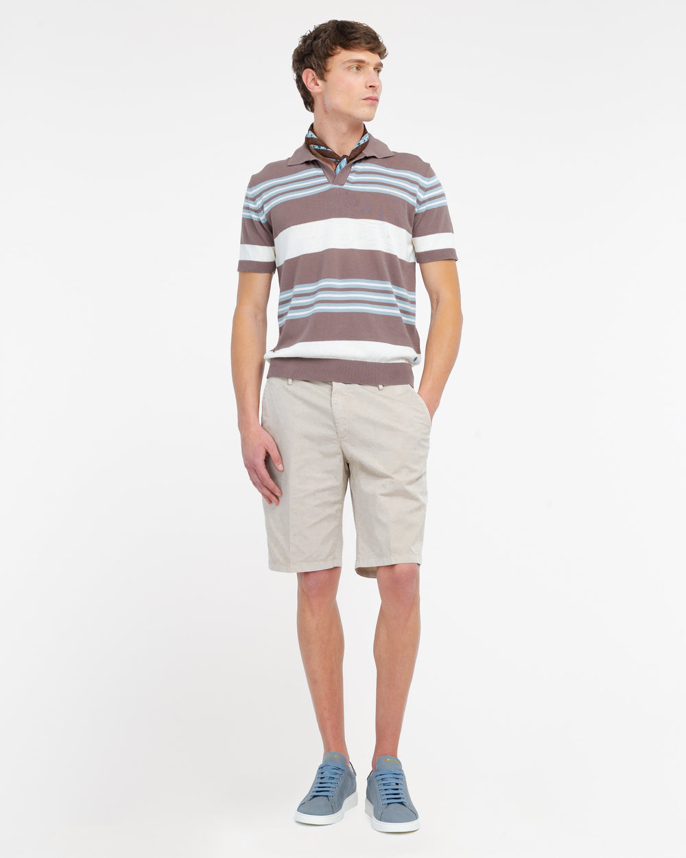 beige stretch cotton twill chino bermuda shorts