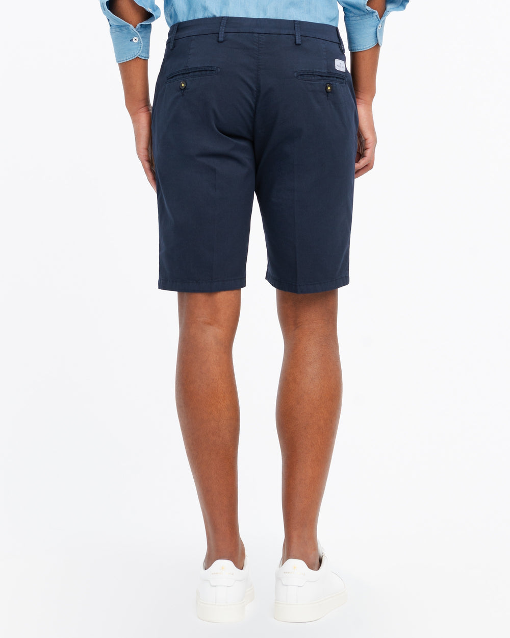 blue stretch cotton twill chino bermuda shorts