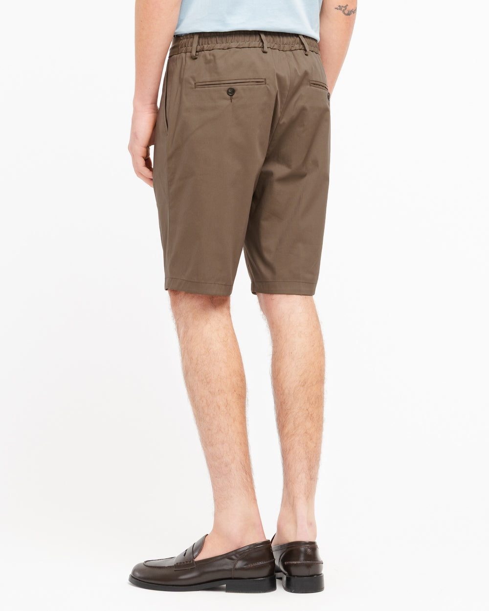 brown stretch cotton blend twill jogging shorts