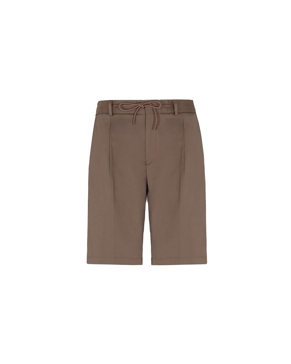 brown stretch cotton blend twill jogging shorts