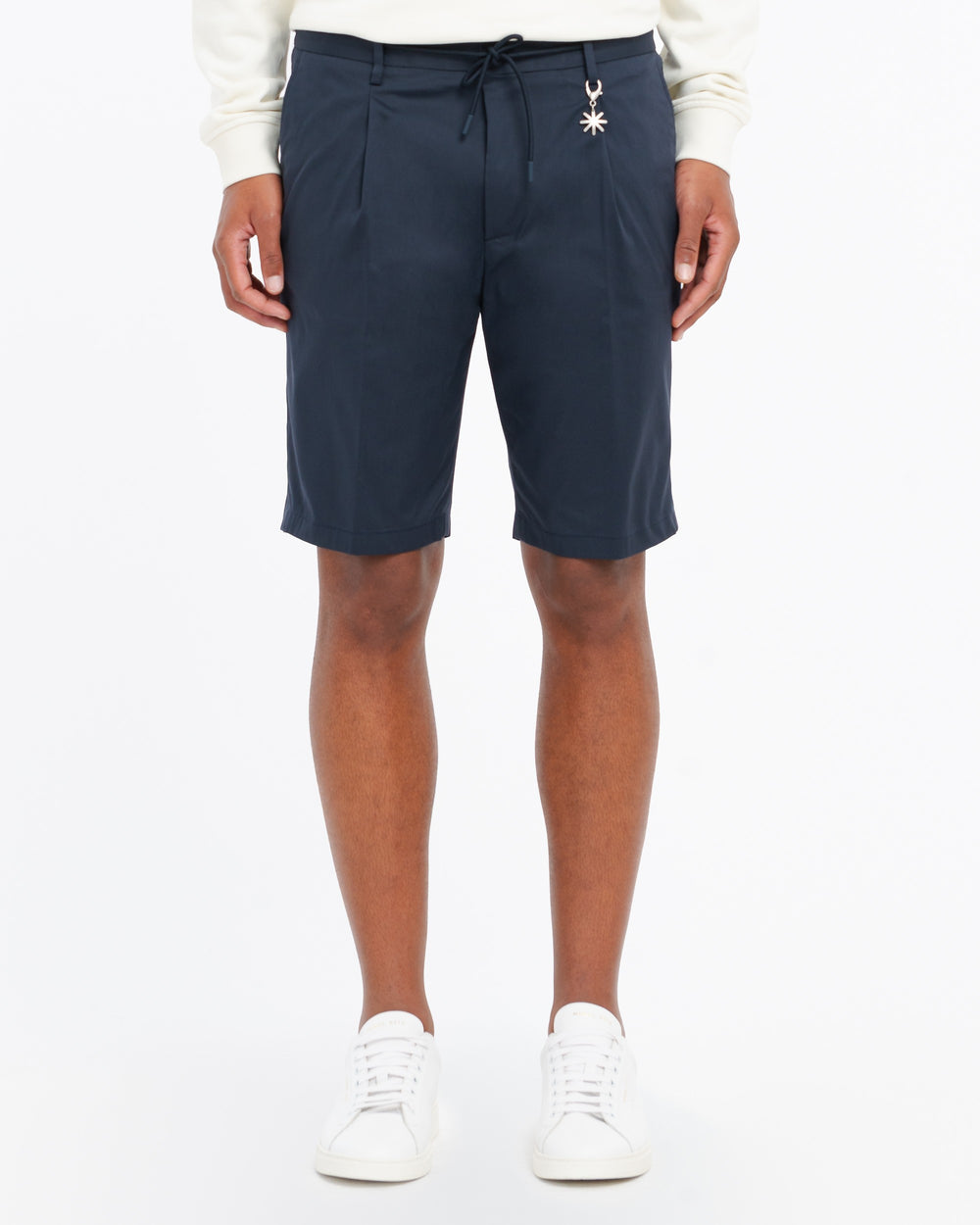 blue stretch cotton blend twill jogging shorts