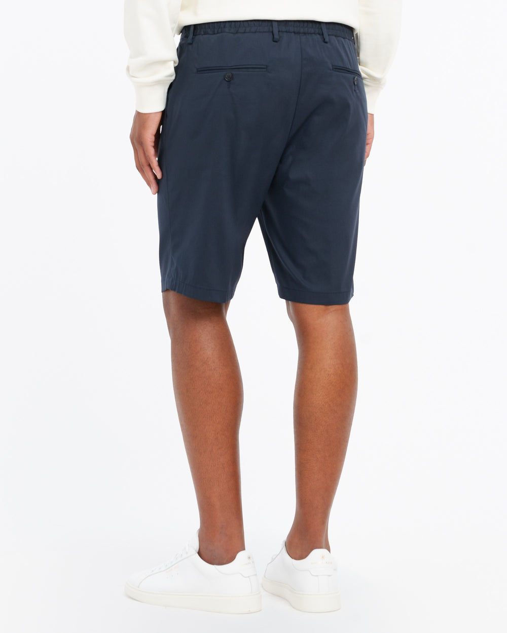 blue stretch cotton blend twill jogging shorts
