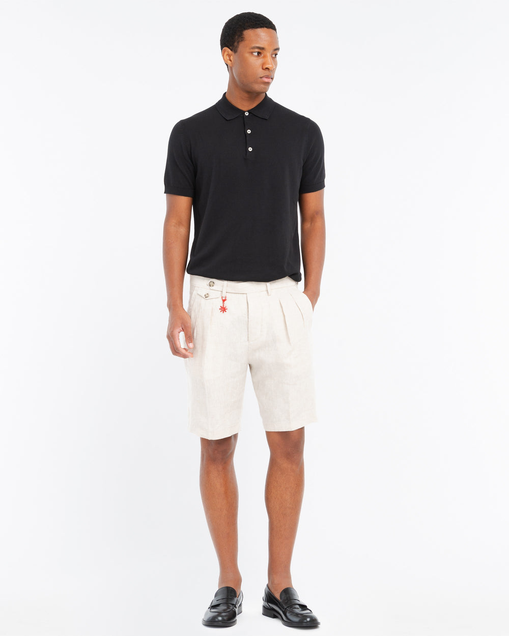beige relaxed washed linen bermuda shorts