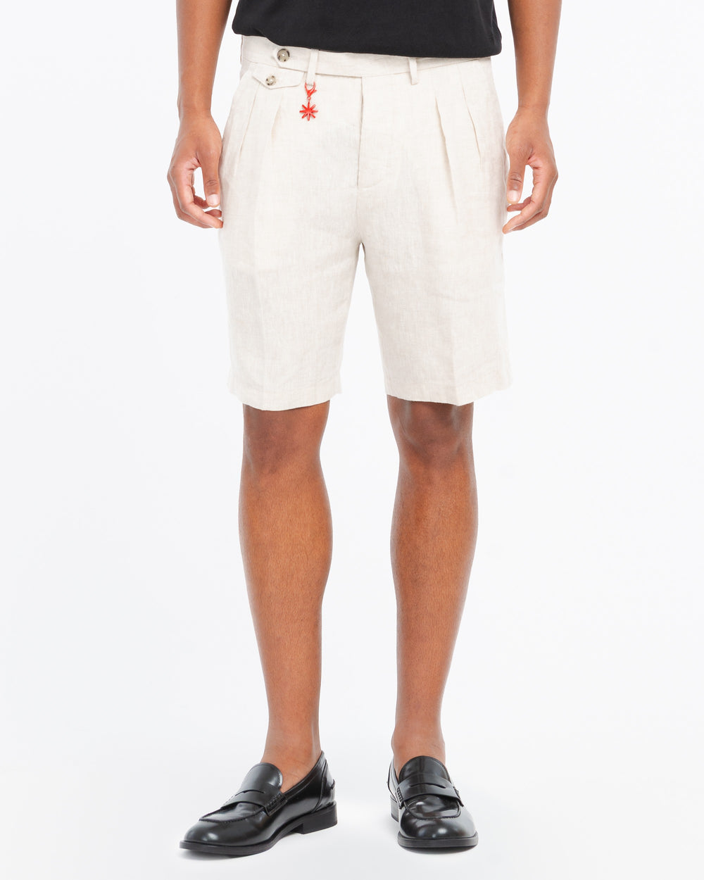 beige relaxed washed linen bermuda shorts