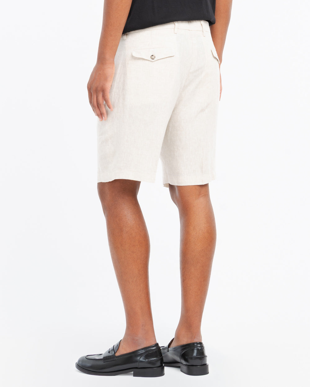 beige relaxed washed linen bermuda shorts