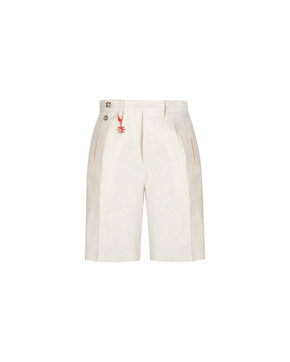 beige relaxed washed linen bermuda shorts