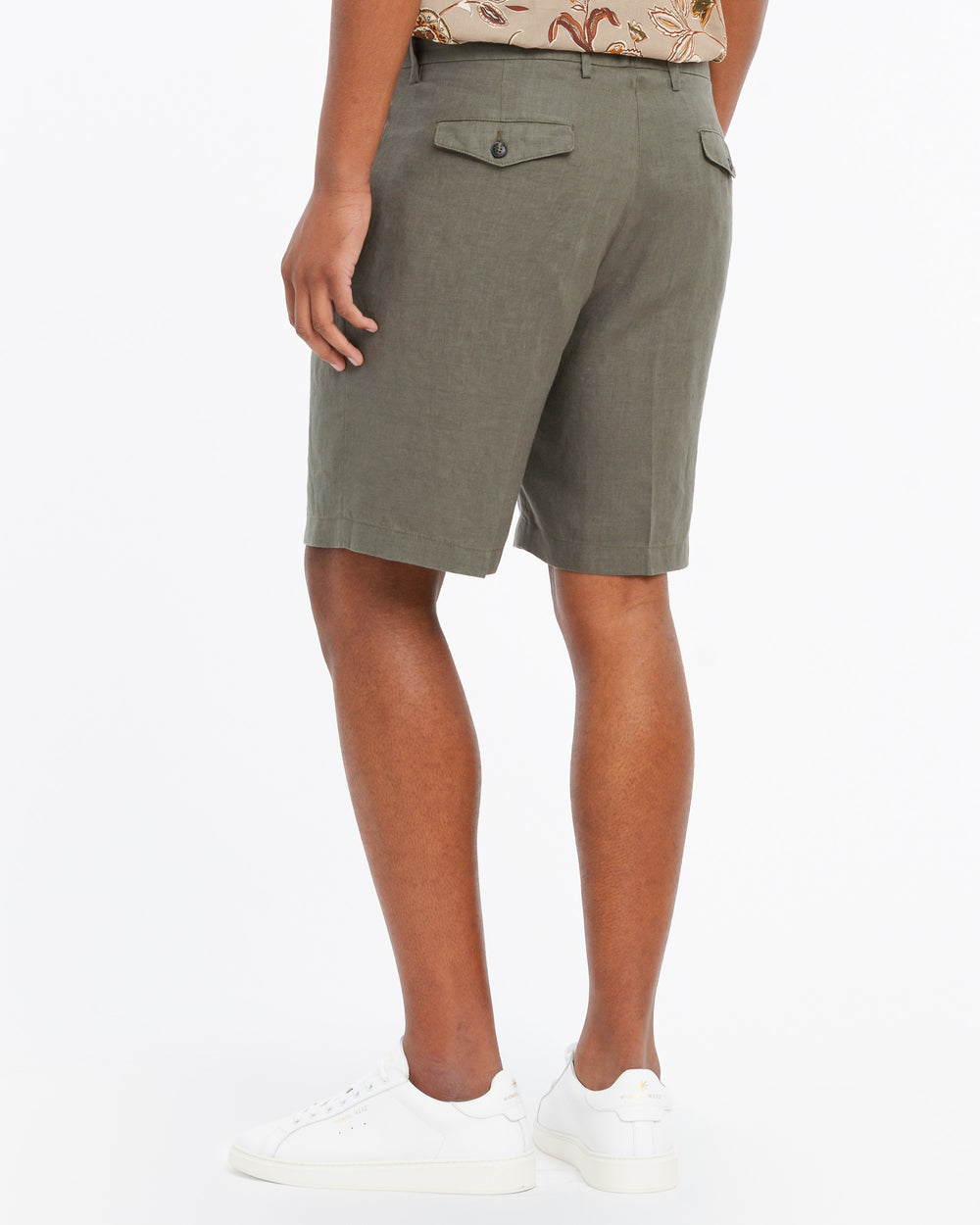green relaxed washed linen bermuda shorts