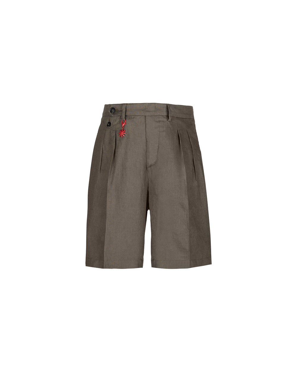 green relaxed washed linen bermuda shorts