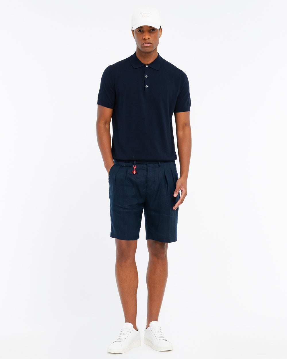 blue relaxed washed linen bermuda shorts