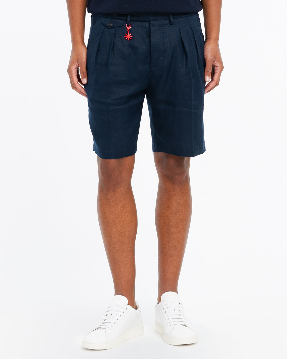 blue relaxed washed linen bermuda shorts