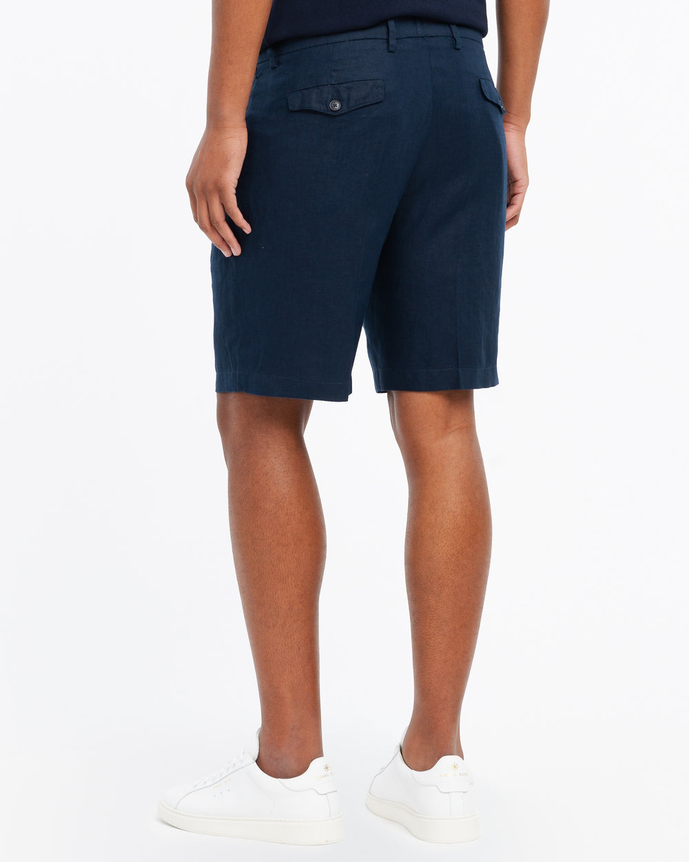 blue relaxed washed linen bermuda shorts