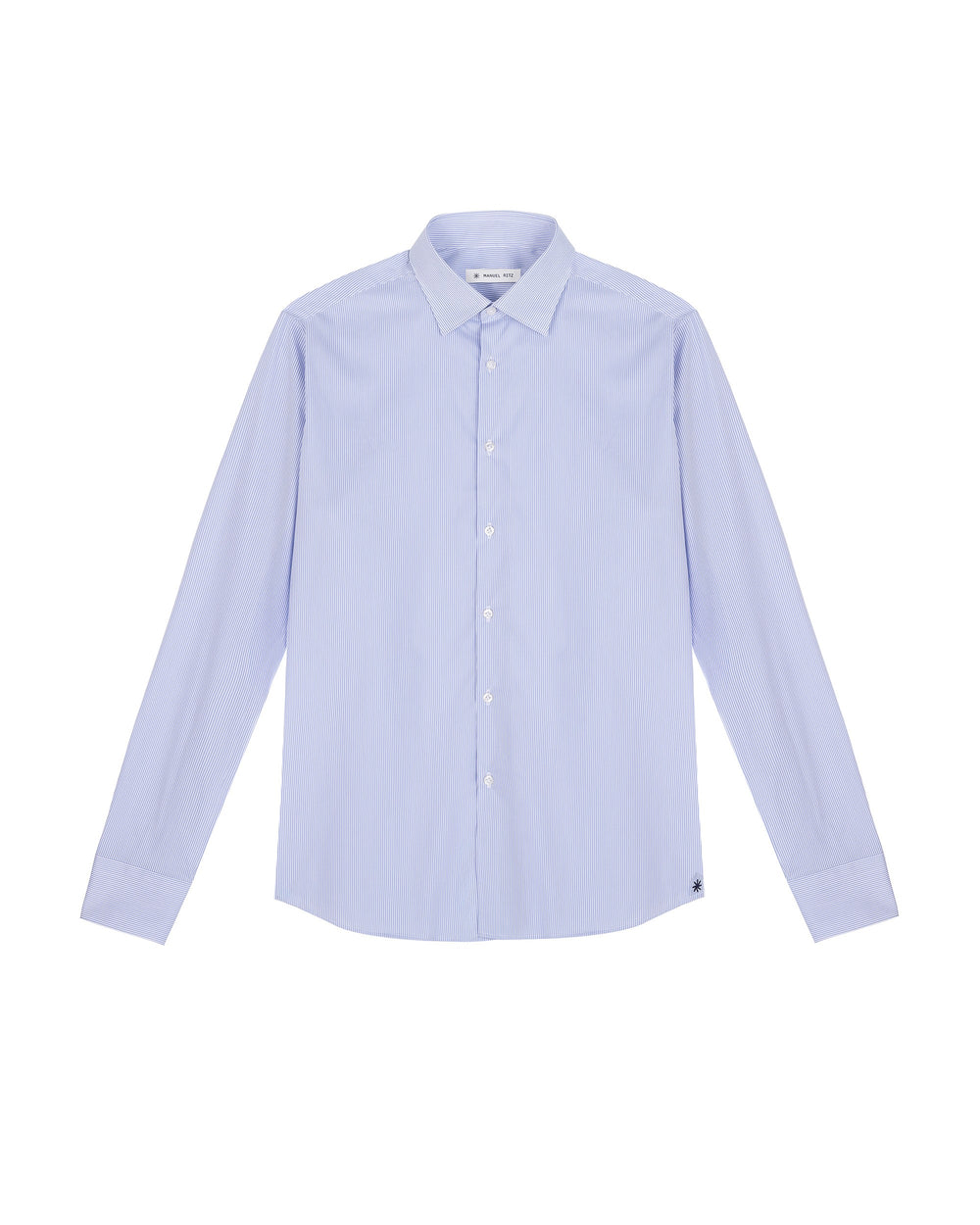 sky blue stretch cotton blend striped shirt