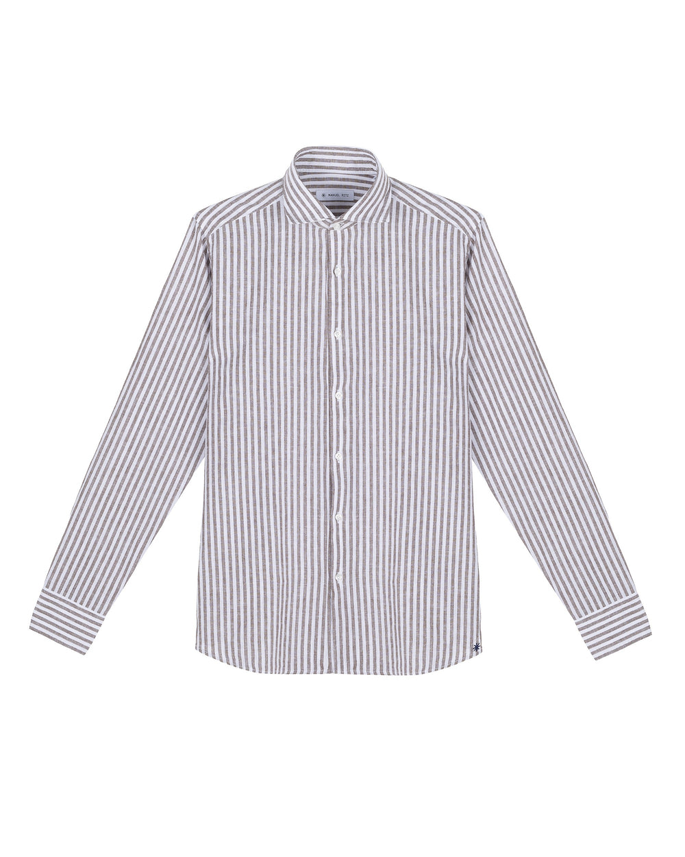 brown washed cotton linen striped shirt