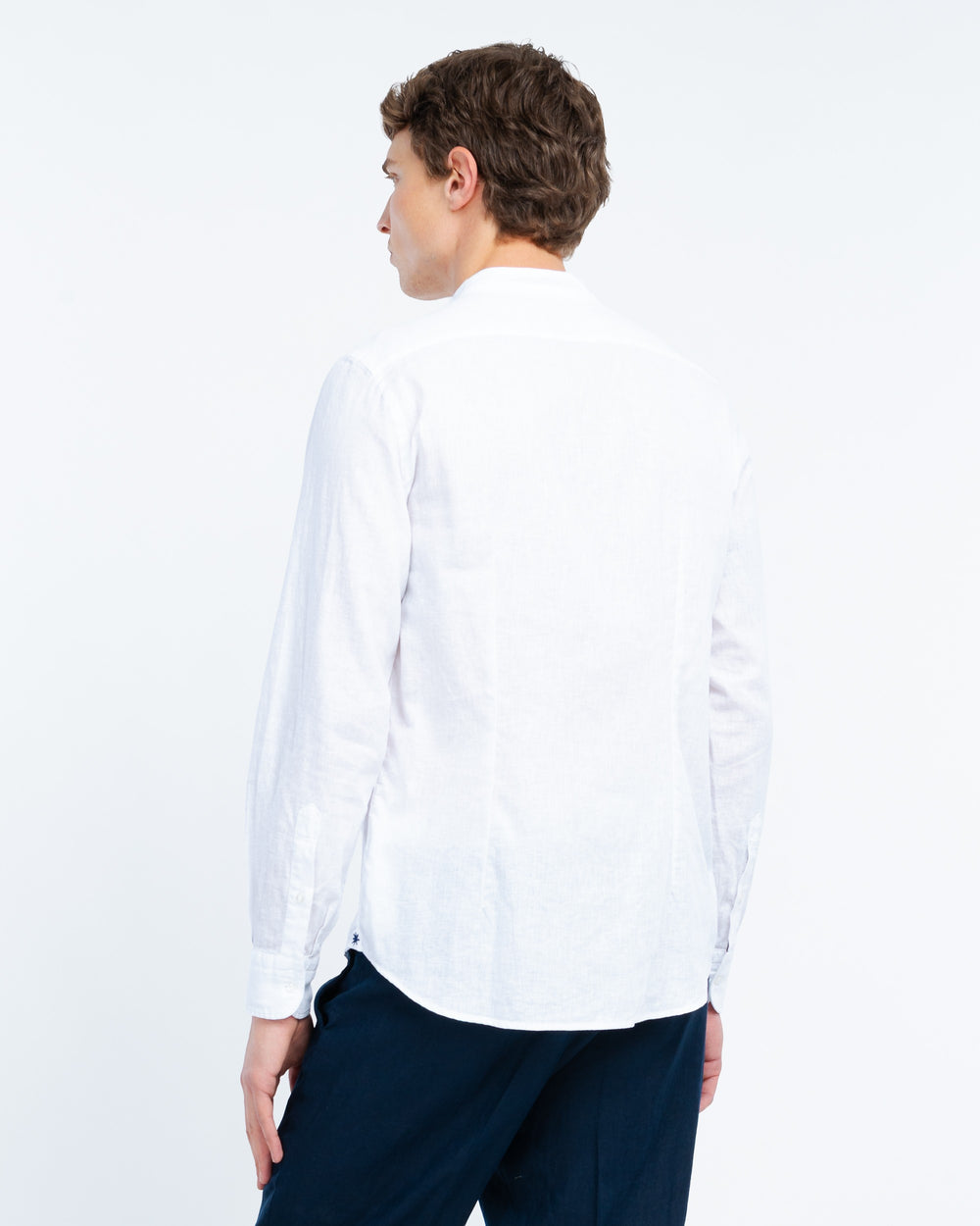 white cotton linen korean collar shirt