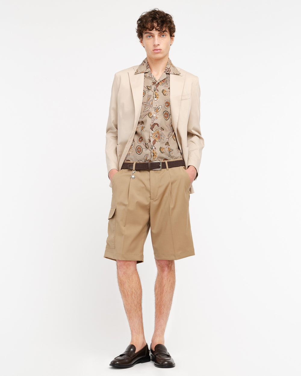 brown short sleeved macro floral cotton shirt