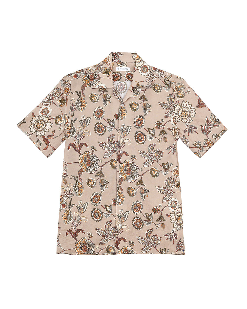 brown short sleeved macro floral cotton shirt
