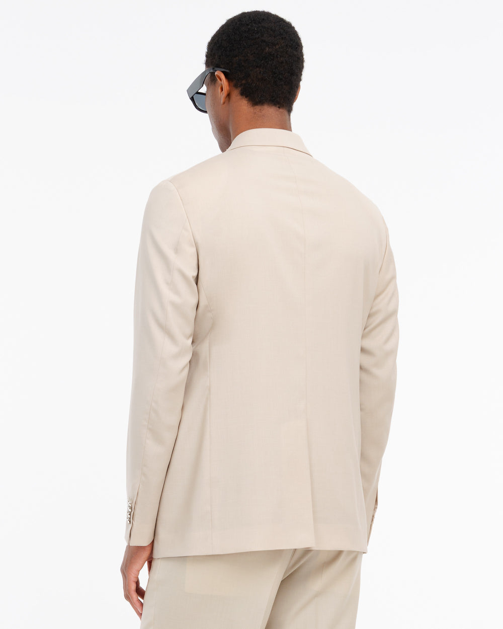 beige relaxed fit double breasted blazer in cool stretch wool