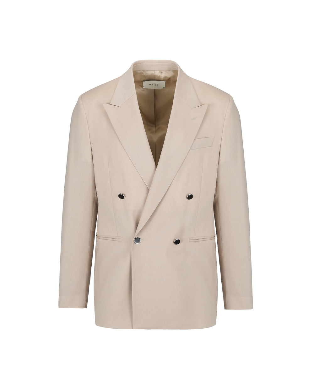 beige relaxed fit double breasted blazer in cool stretch wool