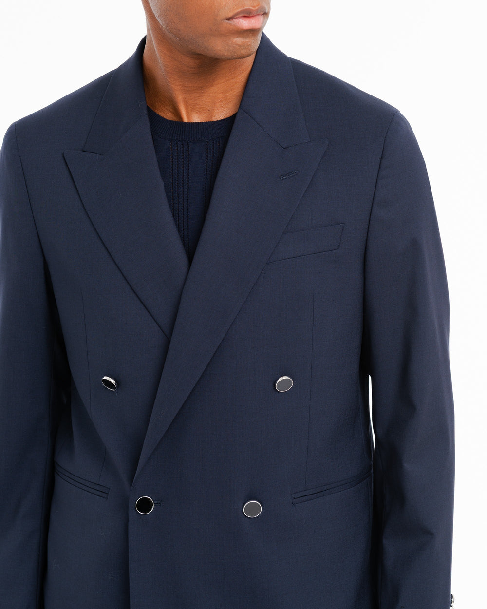 blue relaxed fit double breasted blazer in cool stretch wool