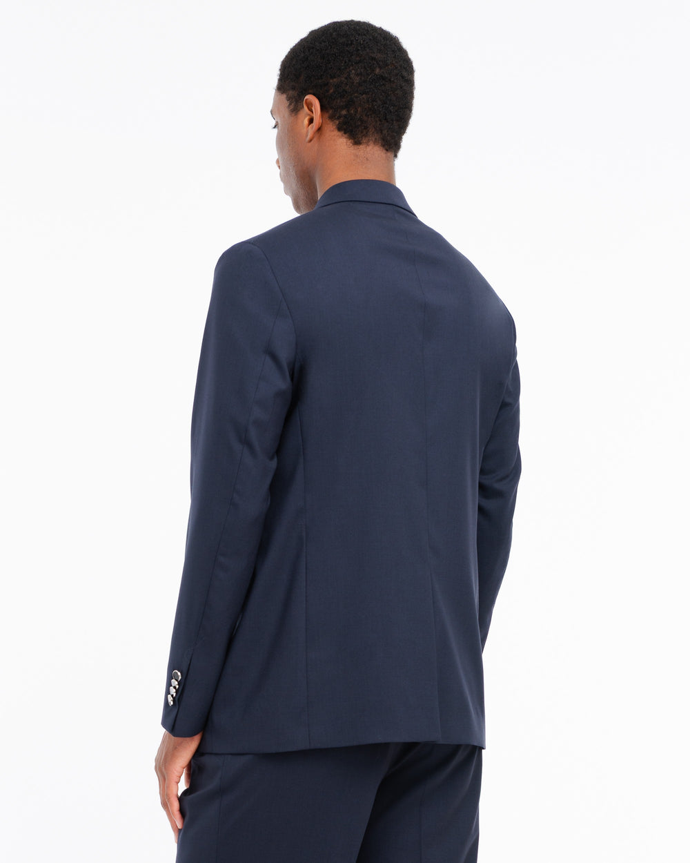 blue relaxed fit double breasted blazer in cool stretch wool