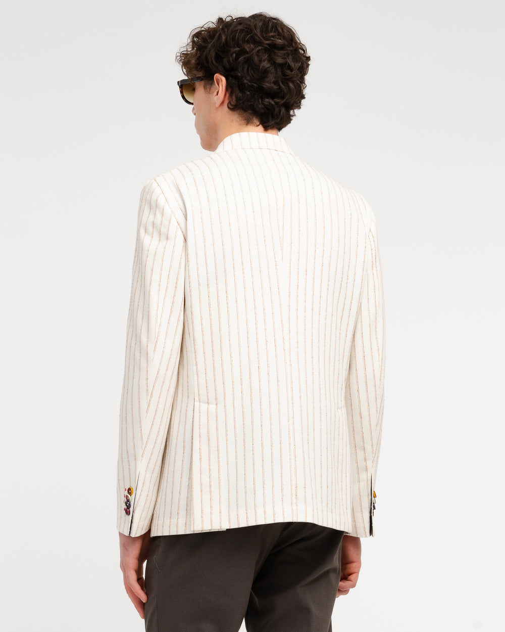 beige cotton blend pinstriped blazer