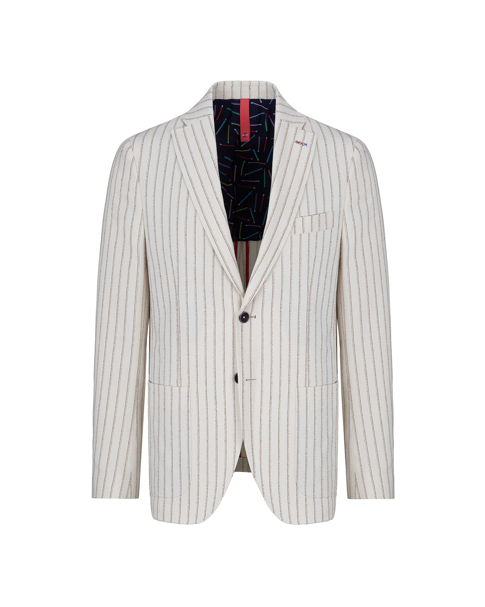 beige cotton blend pinstriped blazer