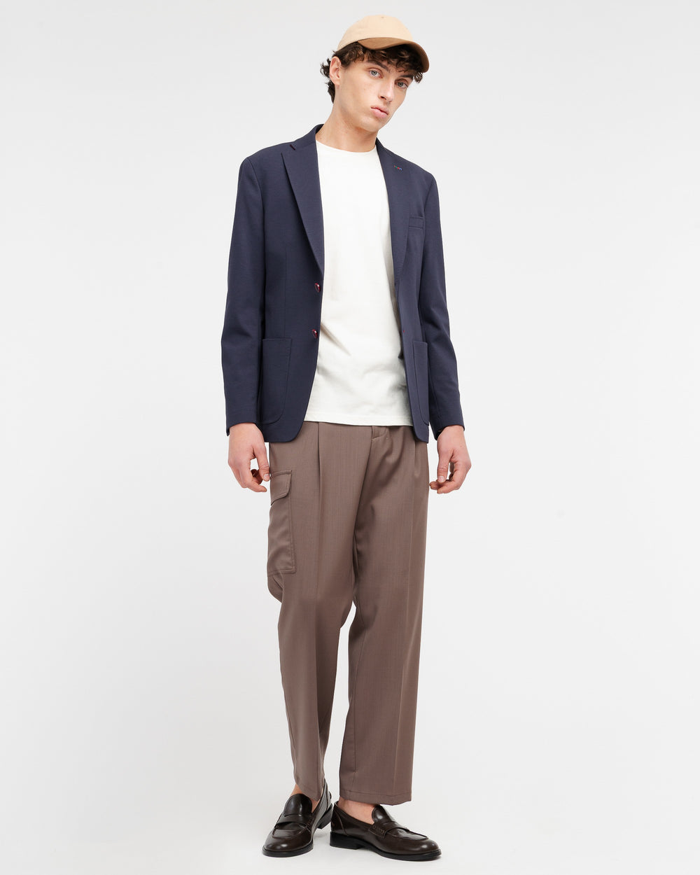 blue micro textured stretch cotton blend jersey blazer